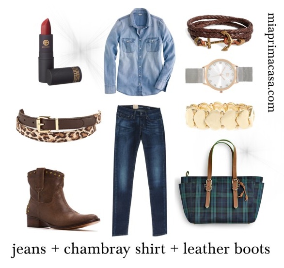 My Uniform chambray shirt leather books jeans miaprimacasa.com 5